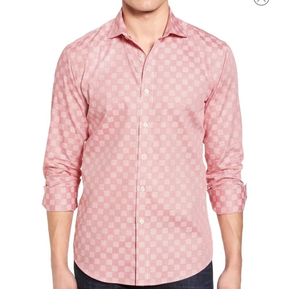 BUGATCHI Men's XL Geometric Print Shaped Fit Long Sleeve Button Sport Shirt NWT.